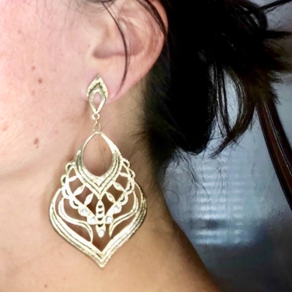 Gold Color With Rhinestone Dangle Earrings - Picture 2 of 2